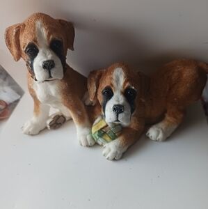 Boxer puppies playing figurine vintage